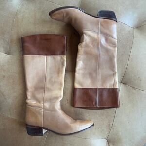 Vintage Nine West Pippa Tall Leather Boots Tan Brown Western Riding 9B